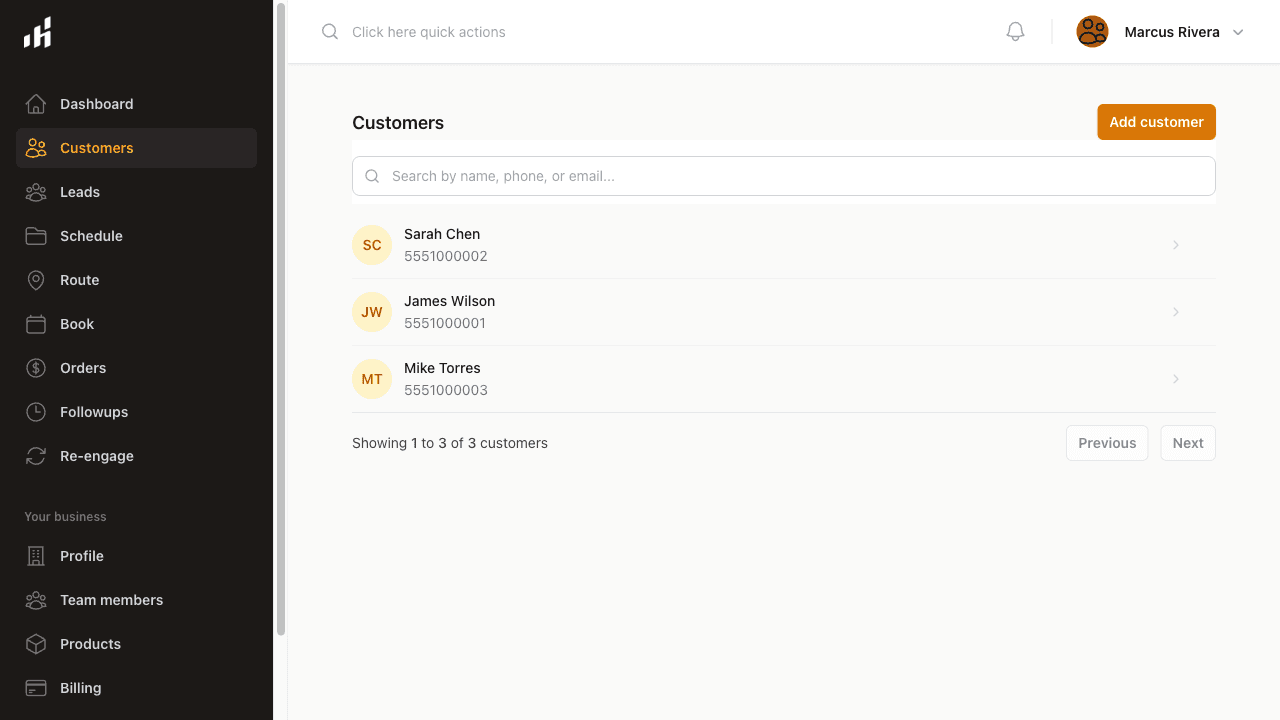 Houseler customer management list for home service businesses