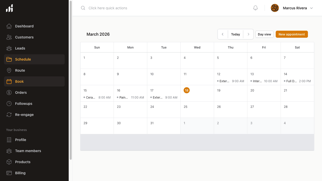 Houseler appointment scheduling calendar for home service businesses